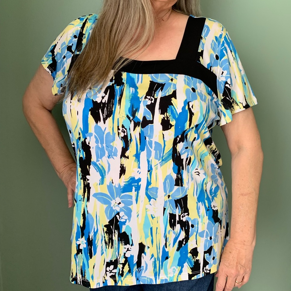 Women's Blue Yellow and Black Blouse